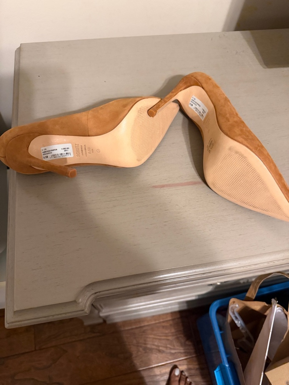 SCHUTZ Pointed Suede Pumps in Camel Tan - Picture 7 of 7